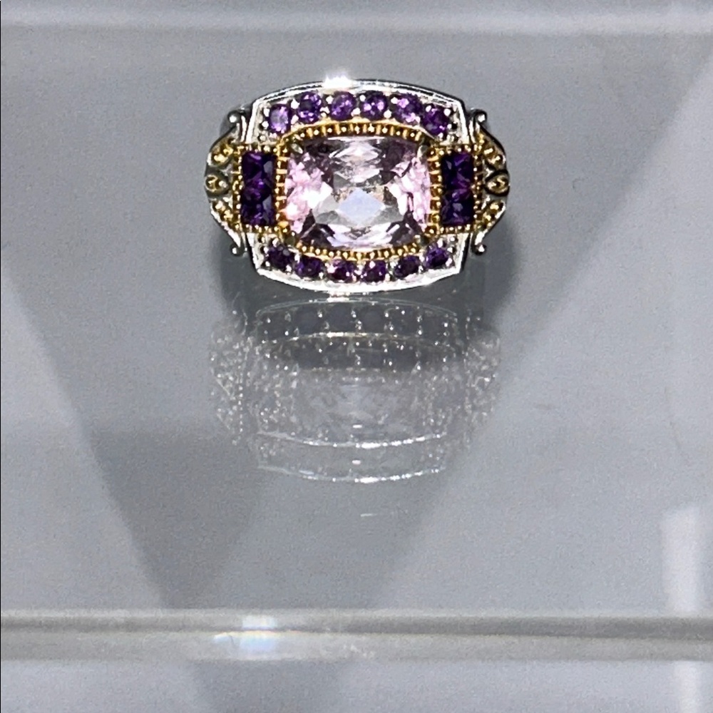 NWOT Gems En Vogue Amethyst Sterling Silver Gold Plated Accents Designer Ring